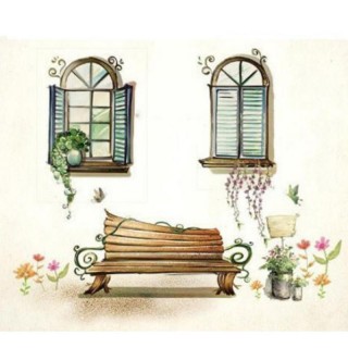 Window Chair and flowers  Painted Wall  Stickers 